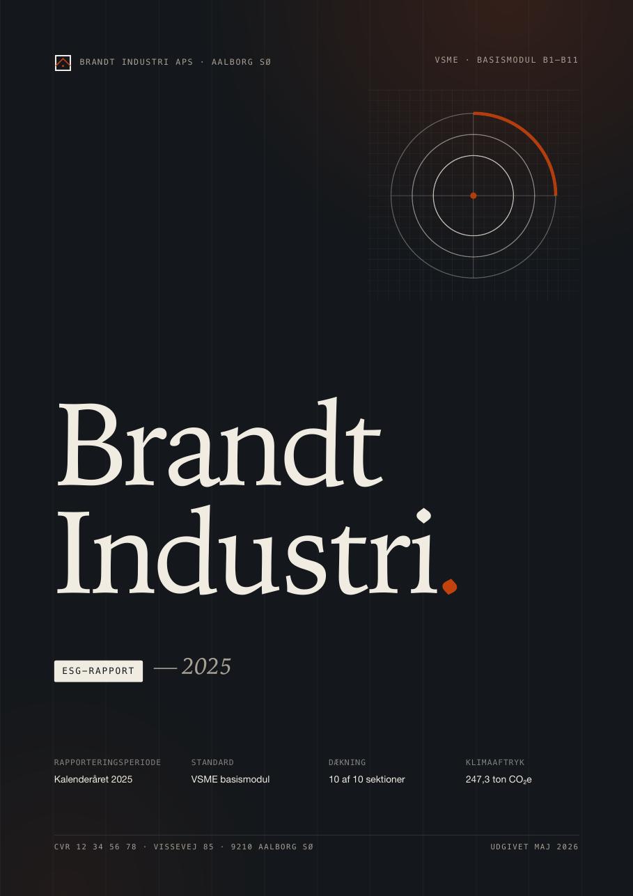 Eksempel på rapport i industri-stil - mørk, premium magazine-look.